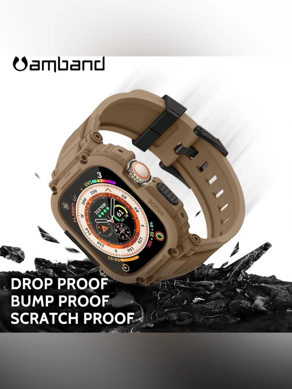 🆕 amBand M1 Sport iWatch Case TPU Band Screen Protector Desert Tan 49mm SWAT